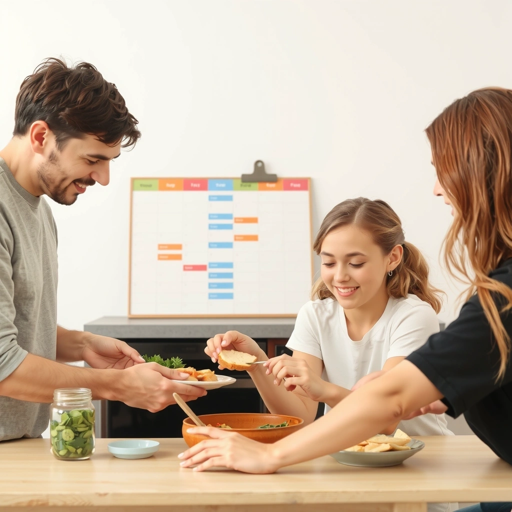 Famille planifiant les repas hebdomadaires