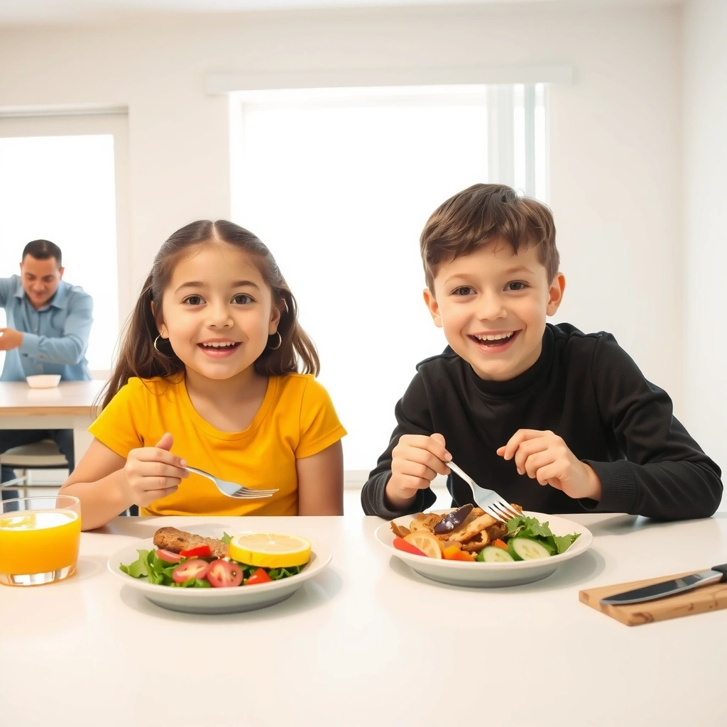 Children enjoying healthy food
